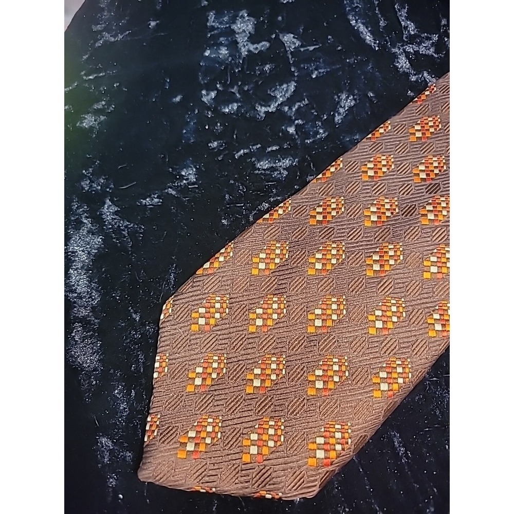 Vintage Snapper Mens Clip On Tie Brown Orange Professional Suit